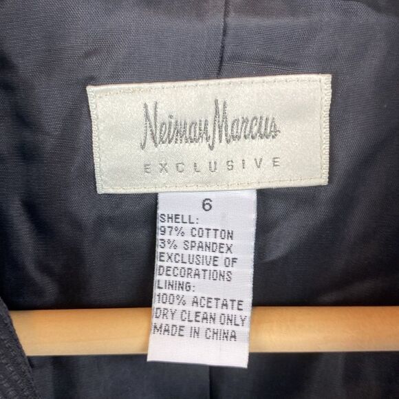 Neiman Marcus Black Ribbed Long Sleeve Button Up Tailored Blazer Jacket 6 - Picture 4 of 4